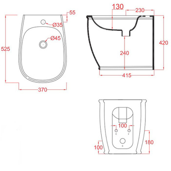 Биде напольное Artceram Azuley 36х52, c креплением, с 1 отв. черный AZB002 03 00 nero*1
