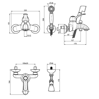 Смеситель для ванны внешнего монтажа Fima Carlo Frattini Lamp с душевым комплектом, бронза F3304BR