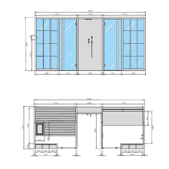 Сауна хаммам Effegibi Yoku Spa Shelf 444x170h217, пристенная, сауна чёрный орех/calacatta gold extra YO 70 31 0004