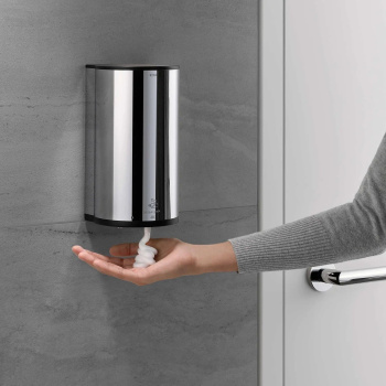 Дозатор для жидкого мыла Keuco Plan 14956011437 сенсорный, работает от сети, хром\темно-серый