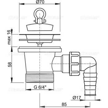 Выпуск для кухонной мойки Alcaplast A33P Нержавеющая сталь