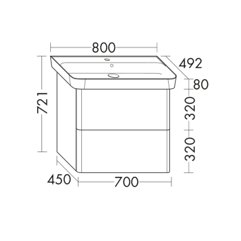 Burgbad Iveo База подвесная с керамическим умывальником с 1 отв под смес. 80х49.2х72.1см.2 выдв ящика, сифон в компл. F2835, цвет: дуб меринос SFEN080F2835G0161C0001*1