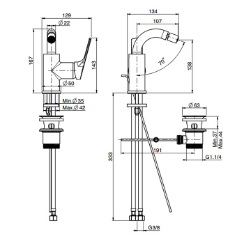 Смеситель для биде Fima Carlo Frattini Serie 4 на 1 отверстие, с донным клапаном, хром F3782WCR