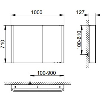 Зеркальный шкаф Keuco Somaris 100 14503002201 с подсветкой, алюминий\зеркало