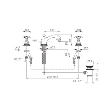 Смеситель для биде Nicolazzi Impero на 3 отверстия, золото 1215GO36