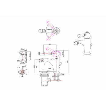 Смеситель для биде Burlington 1/4 оборота, с донным клапаном хром T15-QT