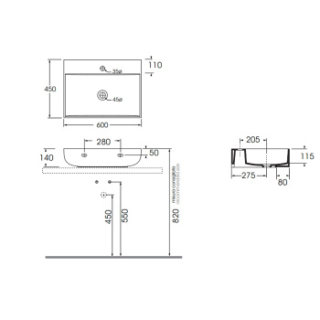Раковина накладная Azzurra Leuca 60х45х14, с 1 отв. под смеситель, белый LELP0604500MBI*1