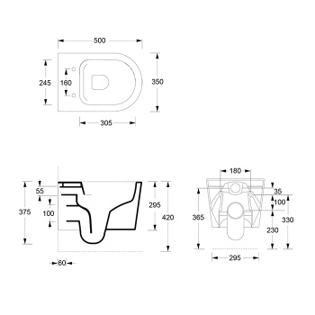 Унитаз подвесной Alice Form 22300108SET с сиденьем и крышкой, с набором для крепления, чёрный матовый