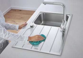 Мойка GROHE K500 45-S 86/50 1.0 оборачиваемая с корзинчатым вентилем, нержавеющая сталь 31571SD1