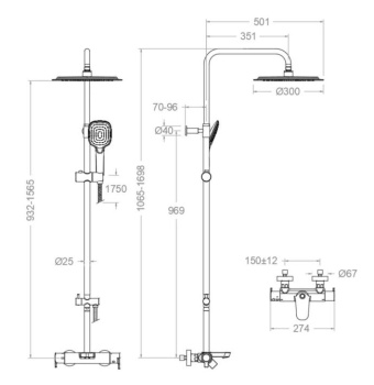 Душевая система Ramonsoler Blautherm термостатическая без излива с ручным душем золото 945613RP300OC