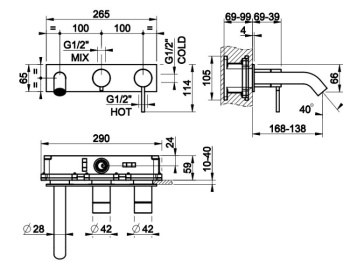 Смеситель для ванны Gessi 54136.726 Warm Bronze Brushed PVD