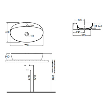 Раковина накладная Azzurra Elegance Circle 70х42см с 1 отв. под смеситель, белый ELLA070420CMBI/(ECI70M bi)*1