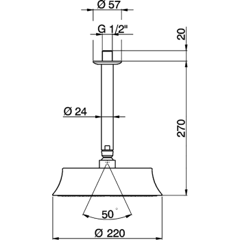 Верхний душ Cisal Shower D220 мм с потолочным держателем L270 мм, хром DS01328021