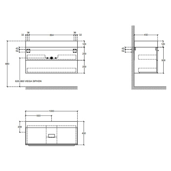 Композиция из тумбы Falper 7.0 R0510000000BQ 1000х450х500 и раковины CERAMILUX D7H10000000OP с 1 отверстием под смеситель, V2C