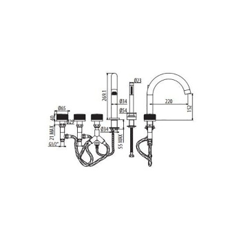 Смеситель для установки на борт ванны Gattoni Md на 5 отверстий, с ручным душем, хром MD400/23C0 / ст,арт. TR400/23C0