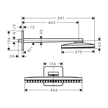 Axor ShowerSolutions Верхний душ 46х27см, 1jet, с настенным держателем 46см.,  цвет: шлифованный чер