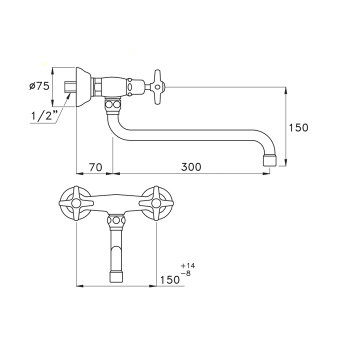 Смеситель для мойки настенный Stella Italica 3243/300, длина излива 300мм хром IT 04002 CR00