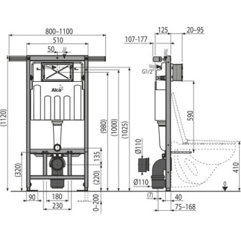 Инсталляция для унитаза Alcaplast Jadromodul AM102/1120E со смывным бачком