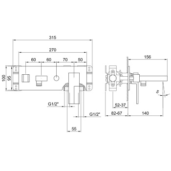 Смеситель для ванны Fantini Ar/38 встраиваемый, на 2 источника, излив 140, наружная часть, хром 38 02 3320SB