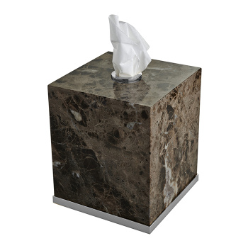 3SC Palace Marmo Контейнер для бумажных салфеток, 13х13х15 см, квадратный, настольный, цвет: мрамор Emperador dark/хром PA71AEMSL