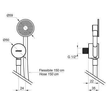 Ручной душ Antonio Lupi Filtro с шланговым соединителем, держателем и шлангом, полированная сталь А0002423637