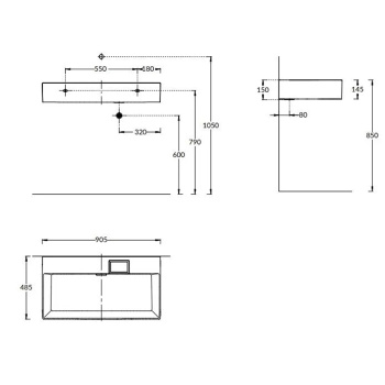 Раковина LOGICA подвесная Kerama Marazzi 90x48x14,5, без отв. под смеситель, с переливом, белая глянцевая LO.wb.90.0