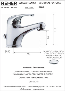Смеситель для раковины Remer 35 F102 хром