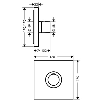 AX ShowerSelect Встраиваемый термостат для душа, 1 потреб, (внешняя часть), цвет: полированный черный хром