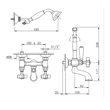 Смеситель для ванны Nicolazzi Dames Anglaises с ручным душем со стены 1402BZ18