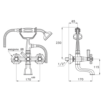 Смеситель для ванны Stella Eccelsa 3274/306 с ручным душем, золото 24К EC 02206 AU00
