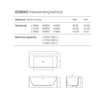 Ванна из искусственного камня Dea Design Modern 180x80 DD8665 1800 18