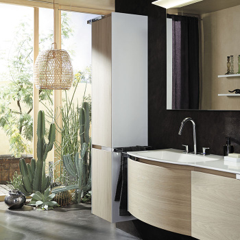 Burgbad Yso Шкаф подвесной 40x35x176 см, цвет: белый глянец/аутентичный дуб HSHB040 L F2184 K0387