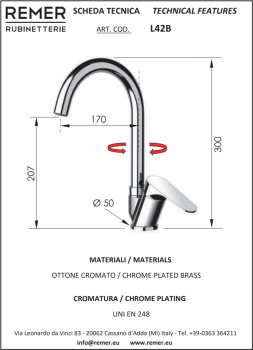 Смеситель для кухни Remer Class Line  L42B