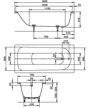 Стальная ванна Kaldewei Saniform Plus 160x75 112500013001