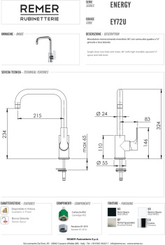 Смеситель для кухни Remer Energy  хром EY72U