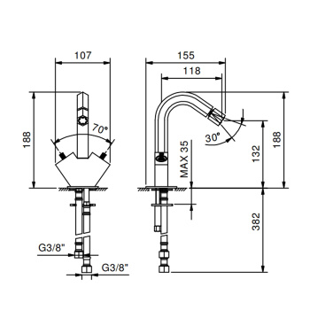 Смеситель для биде Fantini Venezia на 1 отверстие, двухвентильный, без ручек, без донного клапана, Matt Gun Metal PVD 29 P5 N462SWF