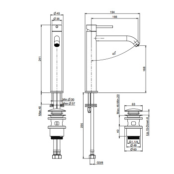 Смеситель для раковины высокий Fima Carlo Frattini Spillo Steel F3071/HINOX click-clack, нержавеющая сталь