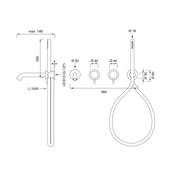 Смеситель для ванны CЕА Design Milo360 MIL 44 W L сталь
