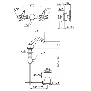 Смеситель для биде Stella Stella на 1 отверстие 3608, с донным клапаном и встраиваемыми ручками, хром ST 01303 CR00