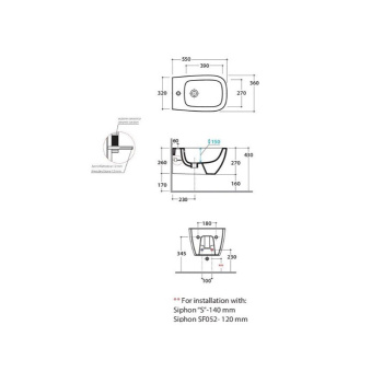 Биде подвесное Globo Genesis 55х36 см, с 1отв для смесителя, с креплением, Nero opaco GNS09.AR*1