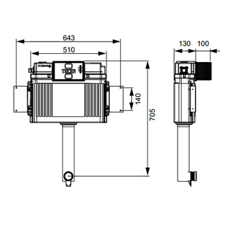 Застенный бачок для напольного унитаза Tece 9041308 фронт