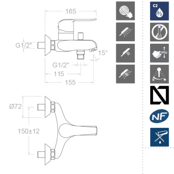Смеситель для ванны Ramonsoler Ypsilon с душевым комплектом plus 6405T3