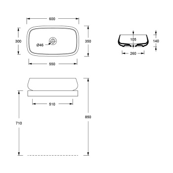 Раковина накладная Alice Nur 60x35xВ14, без отверстия под смеситель, чёрный матовый, 33250108