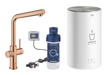 Комплект для кухни GROHE Red Duo II с бойлером M-size, смеситель с L-образным изливом, бронза 30327D