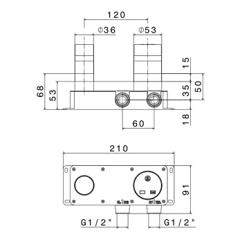 Встраиваемая часть для раковины Newform 1/2, для смесителя на раковину из стены/душевого смесителя/гиг душа, 27852.00.000