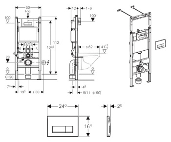 Инсталляция для унитаза Geberit Duofix 458.125.11.1 в комплекте с клавишей, альпийский белый