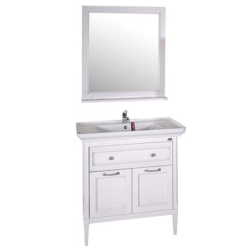 Тумба под раковину ASB-Woodline Гранда 85см белая с серебреной патиной 11487