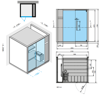 Сауна пристенная Effegibi One S R.H. 214x171xh226, отделка Soft Sand, LO 50 01 0001