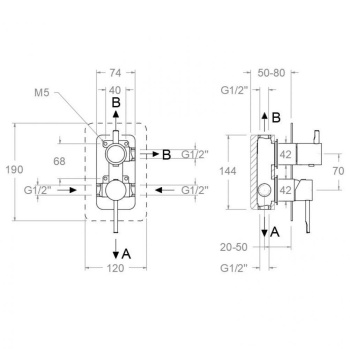 Смеситель для душа Ramonsoler Odisea встраиваемый на 3 выхода медь 391513SCUC