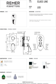Смеситель для ванны Remer Class Line  встравиваемый 3 вых. L93